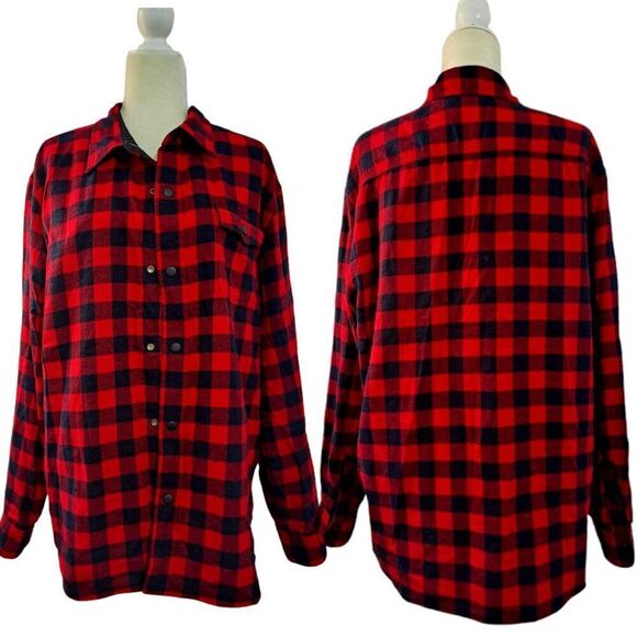 Lands' End Men's Large Buffalo Plaid Red Longs Sleeves Shirt Shacket Reversable - Picture 1 of 8